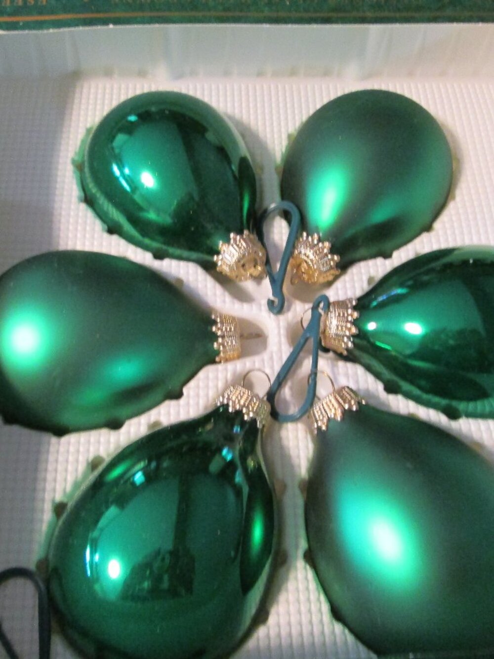 vtg krebs lot of 6 teardrop blown glass gold crown ornaments